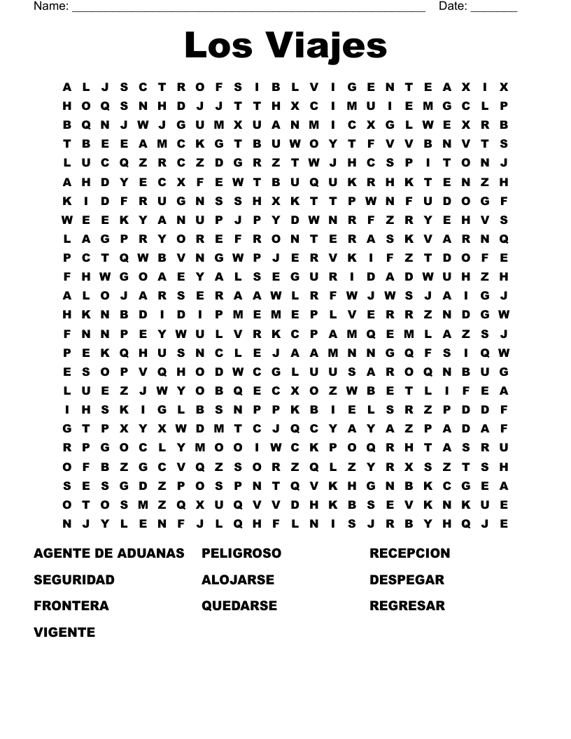 Los Viajes Word Search