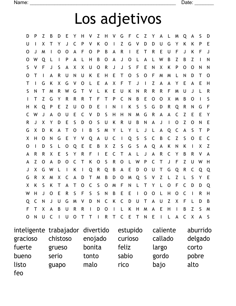 Los adjetivos Word Search