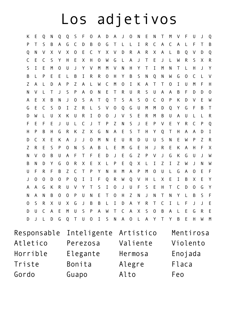 Los adjetivos Word Search