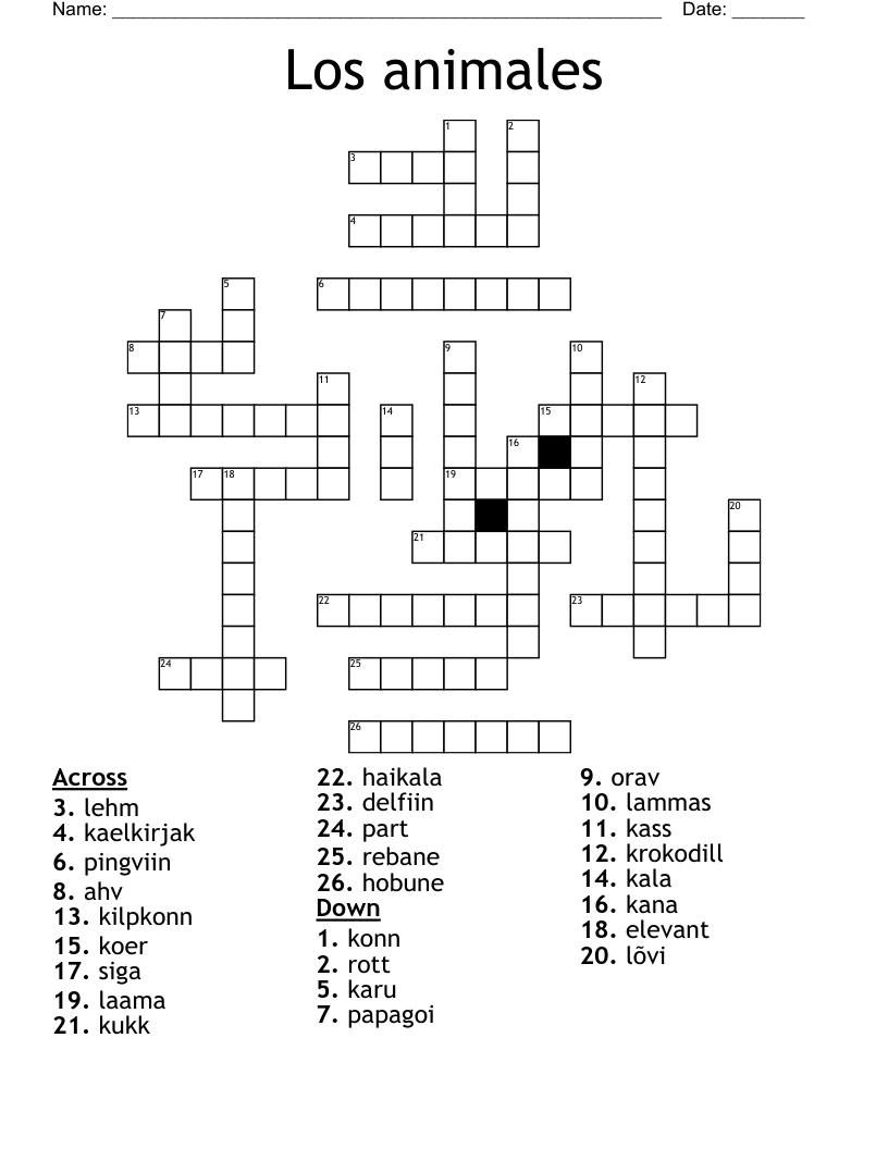 Los animales Crossword