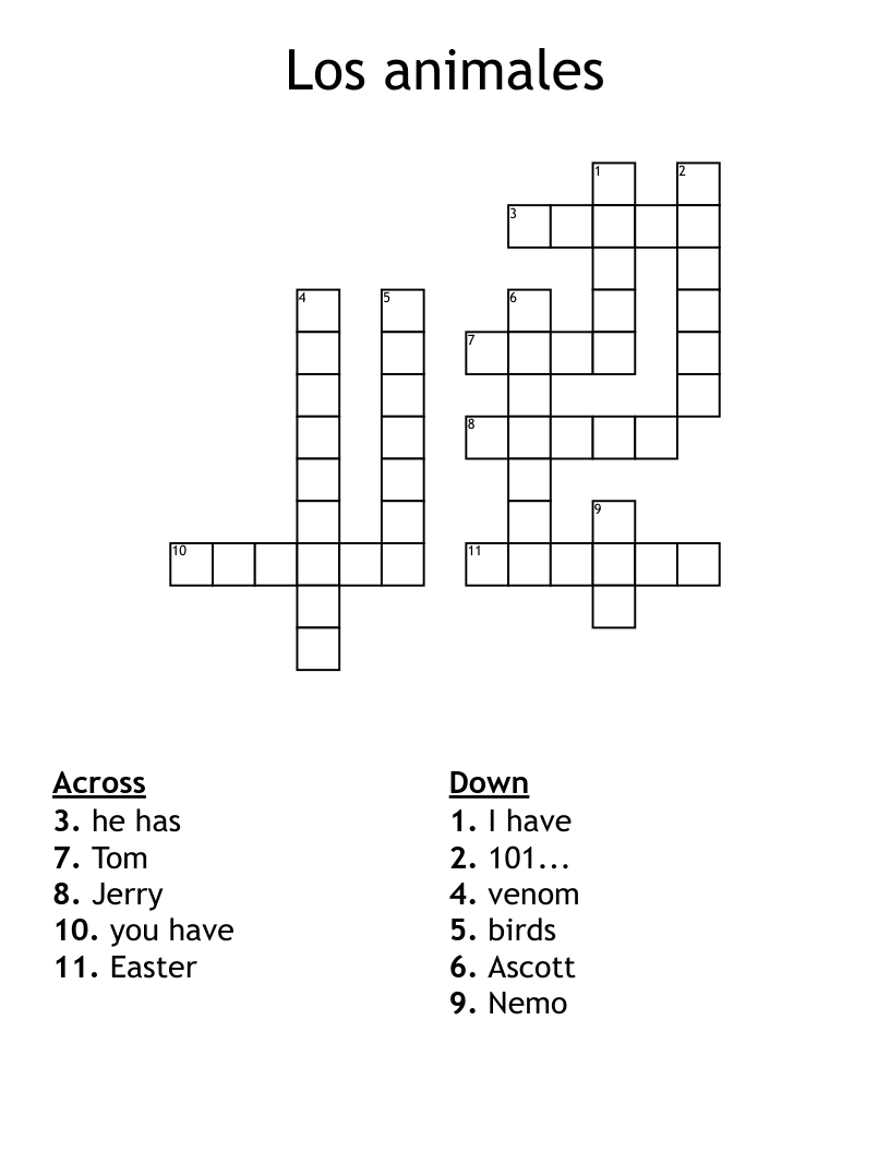 Los animales Crossword