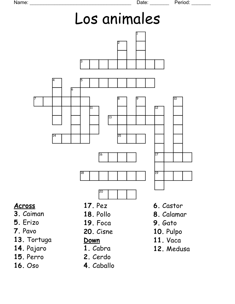 Los animales  Crossword