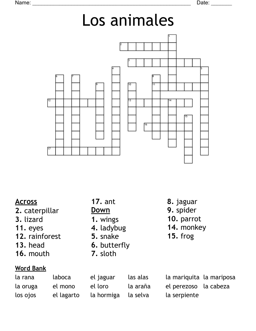 Los animales  Crossword