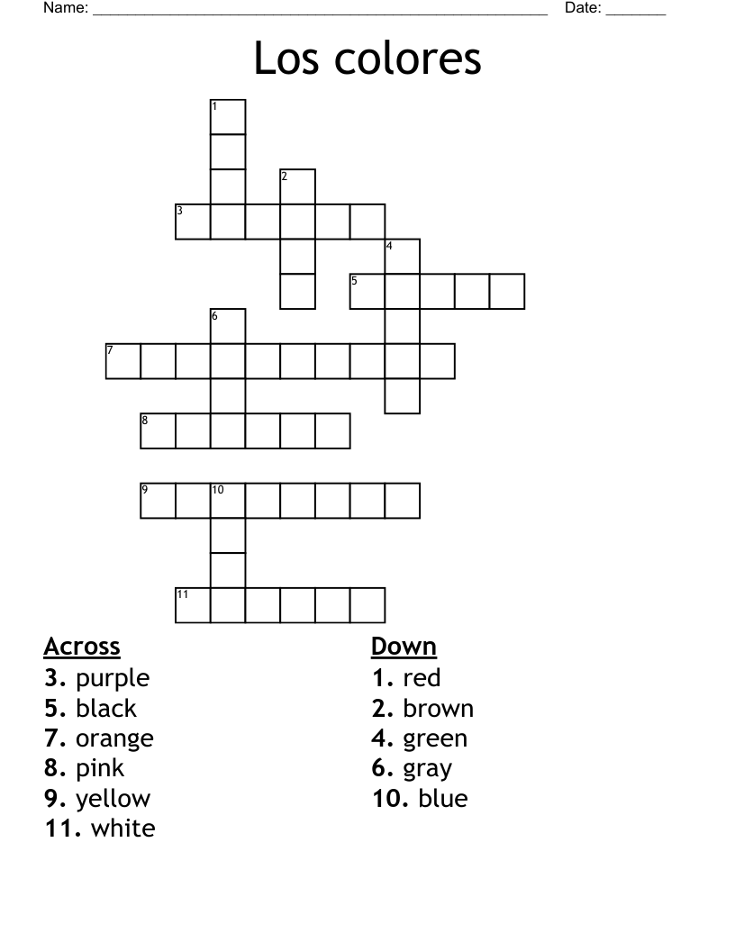 Los colores Crossword