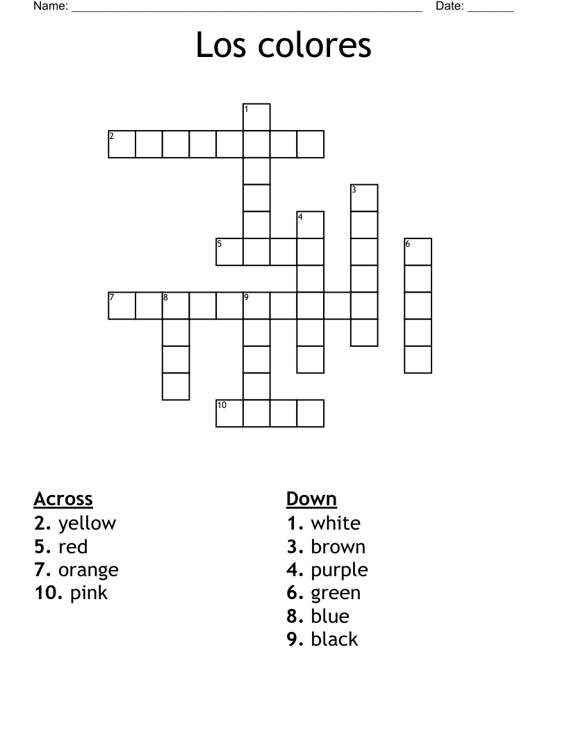 Los colores Crossword