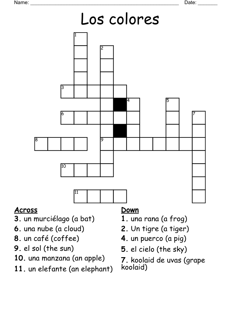 Los colores Crossword