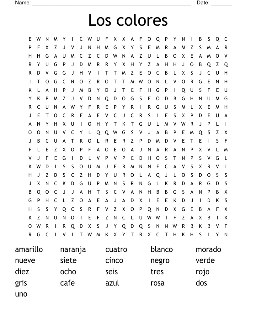 Los colores Word Search
