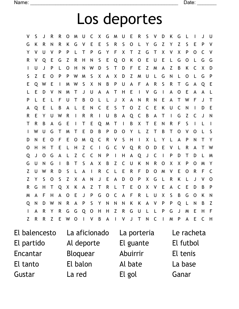 Los deportes Word Search