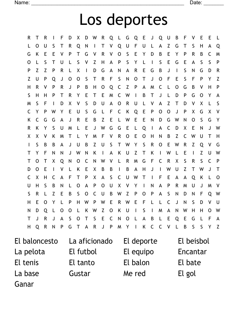 Los deportes Word Search