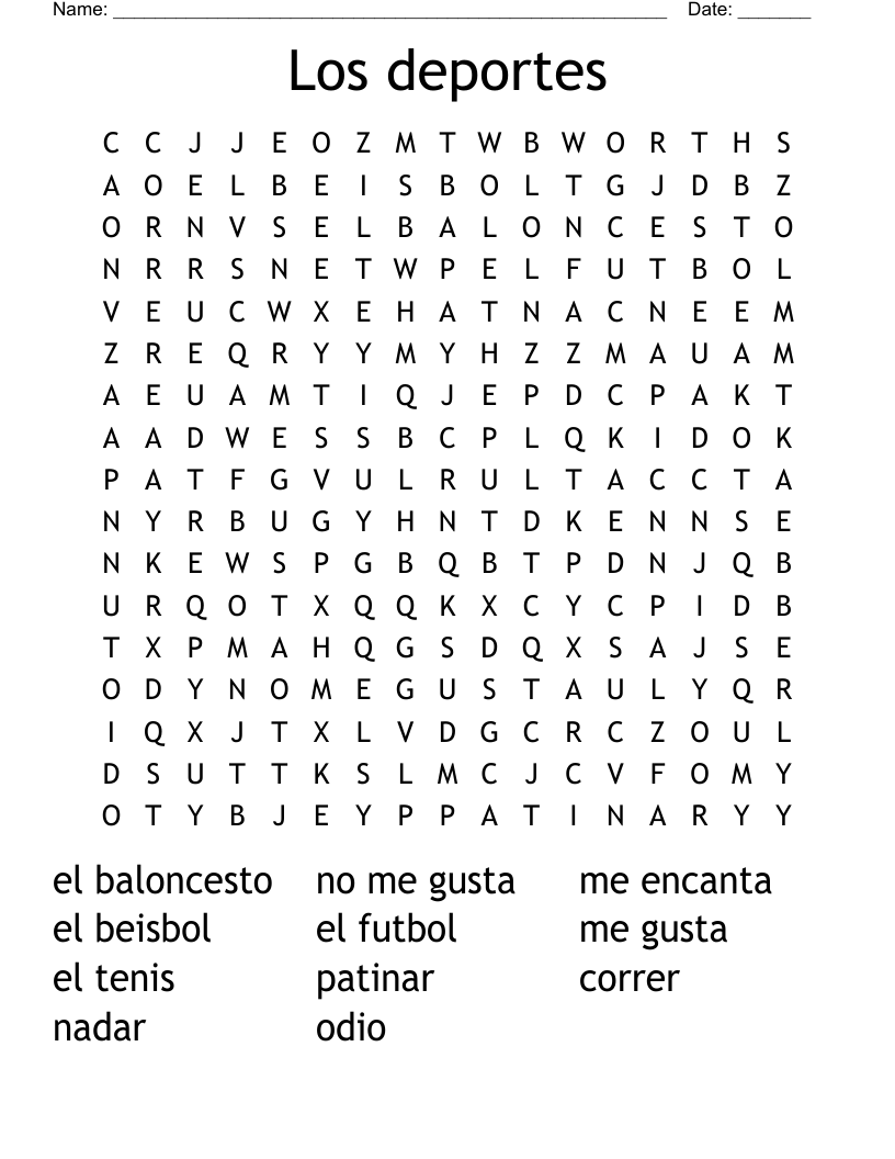 Los deportes Word Search