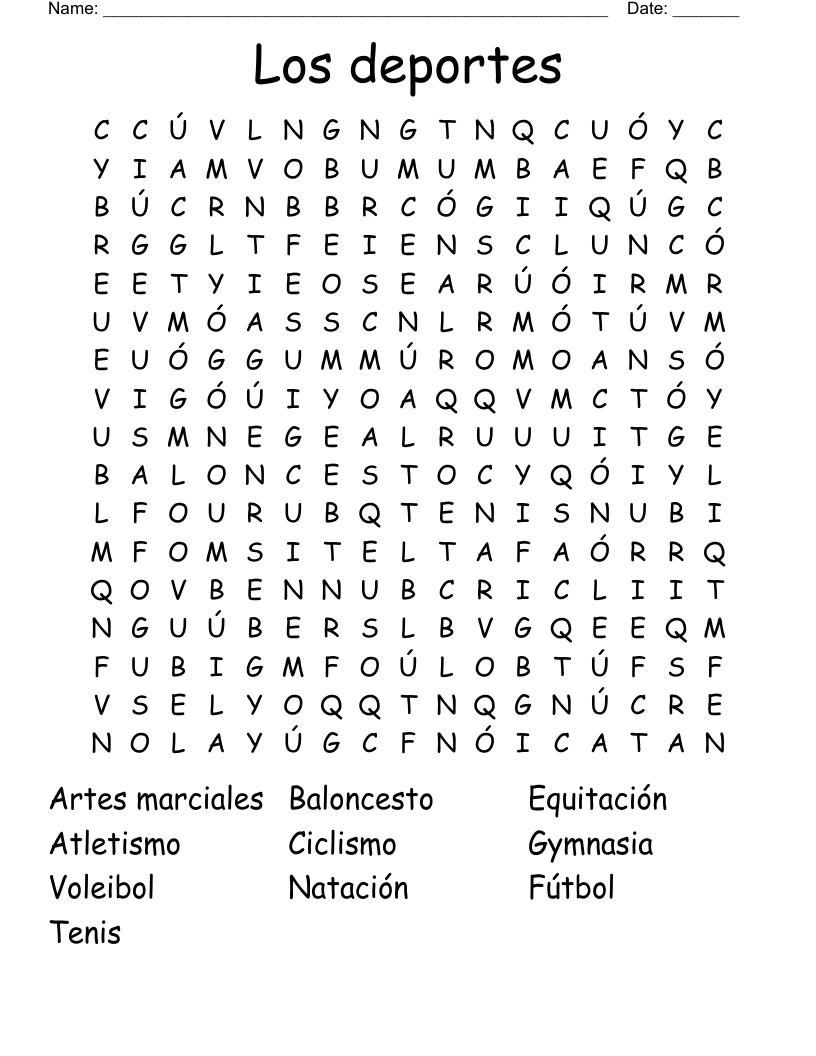 Los deportes Word Search