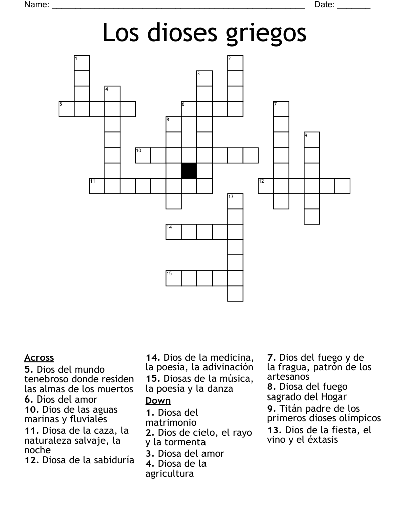 Los dioses griegos Crossword