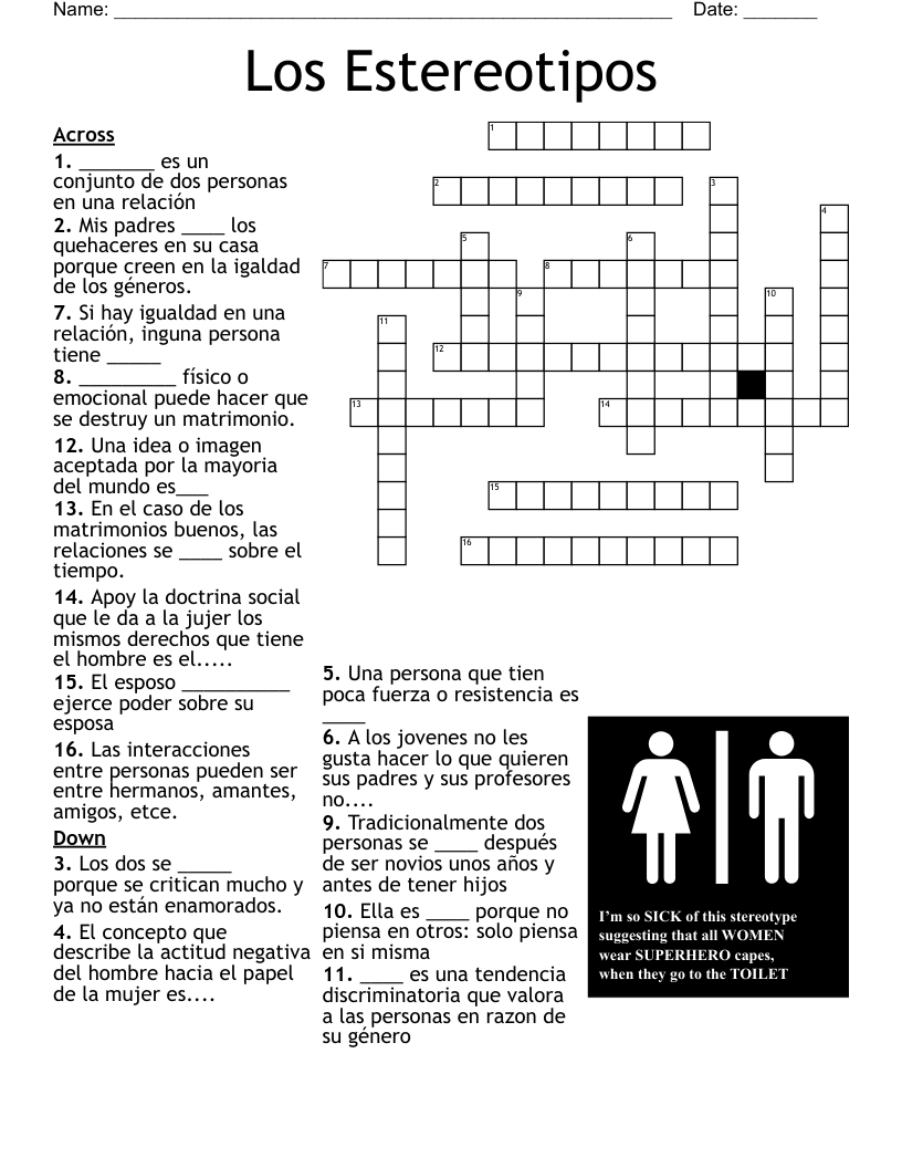 Los Estereotipos Crossword