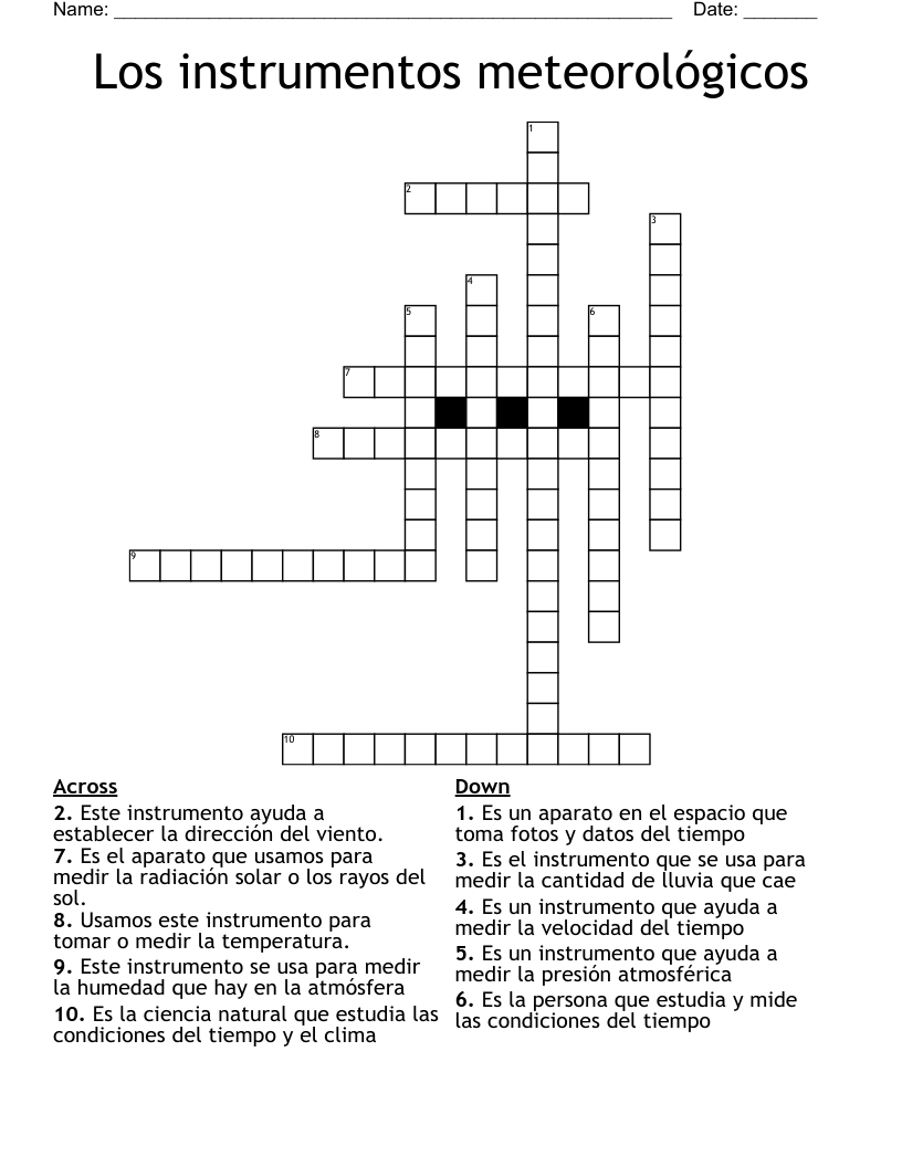 Los instrumentos meteorológicos Crossword