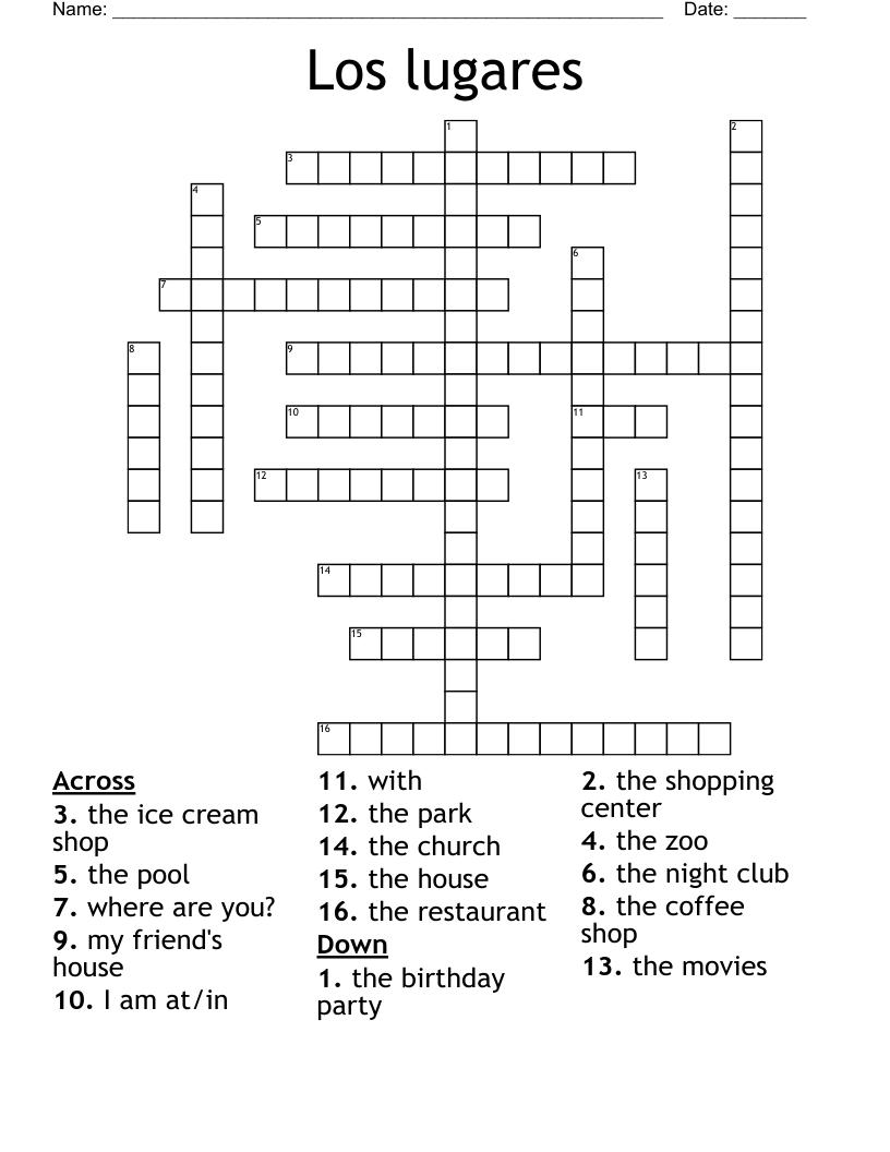 Los lugares Crossword