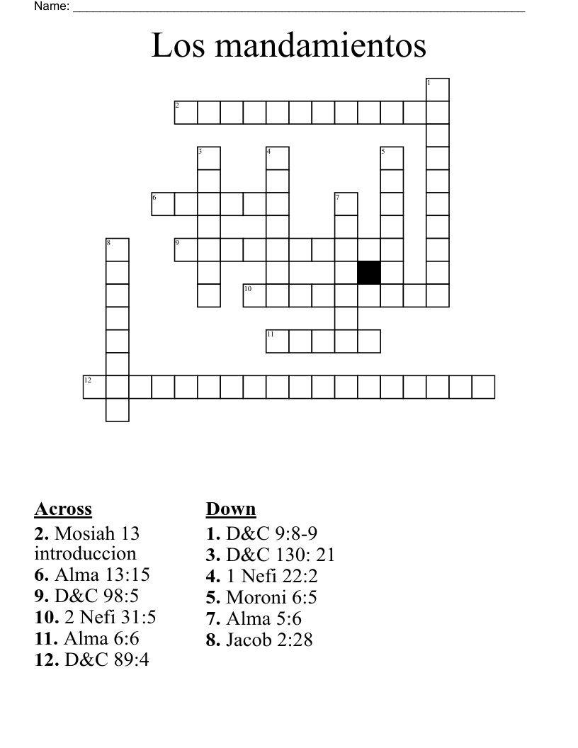 Los mandamientos Crossword