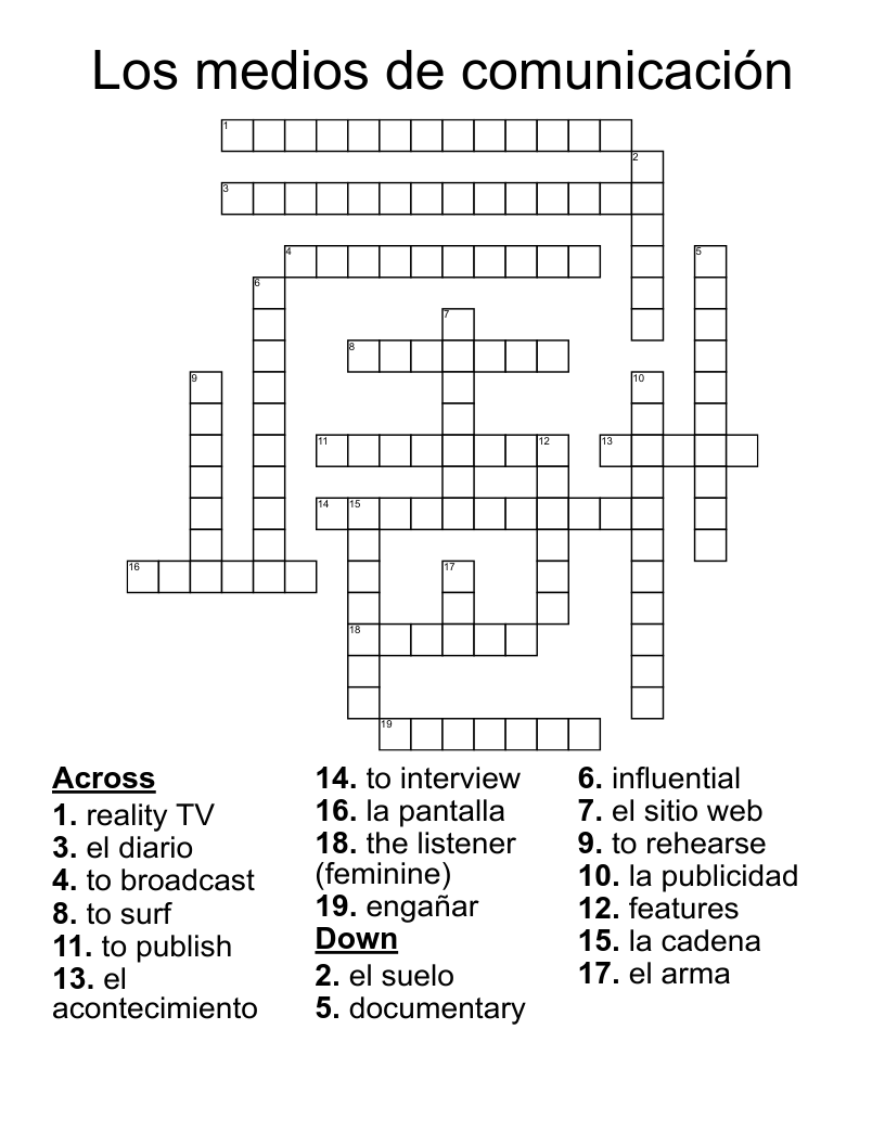 Los medios de comunicación Crossword