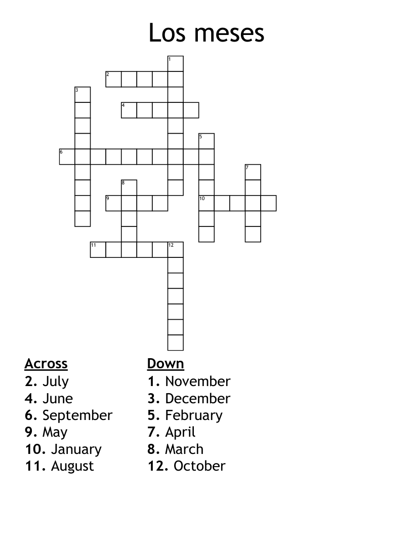 Los meses Crossword