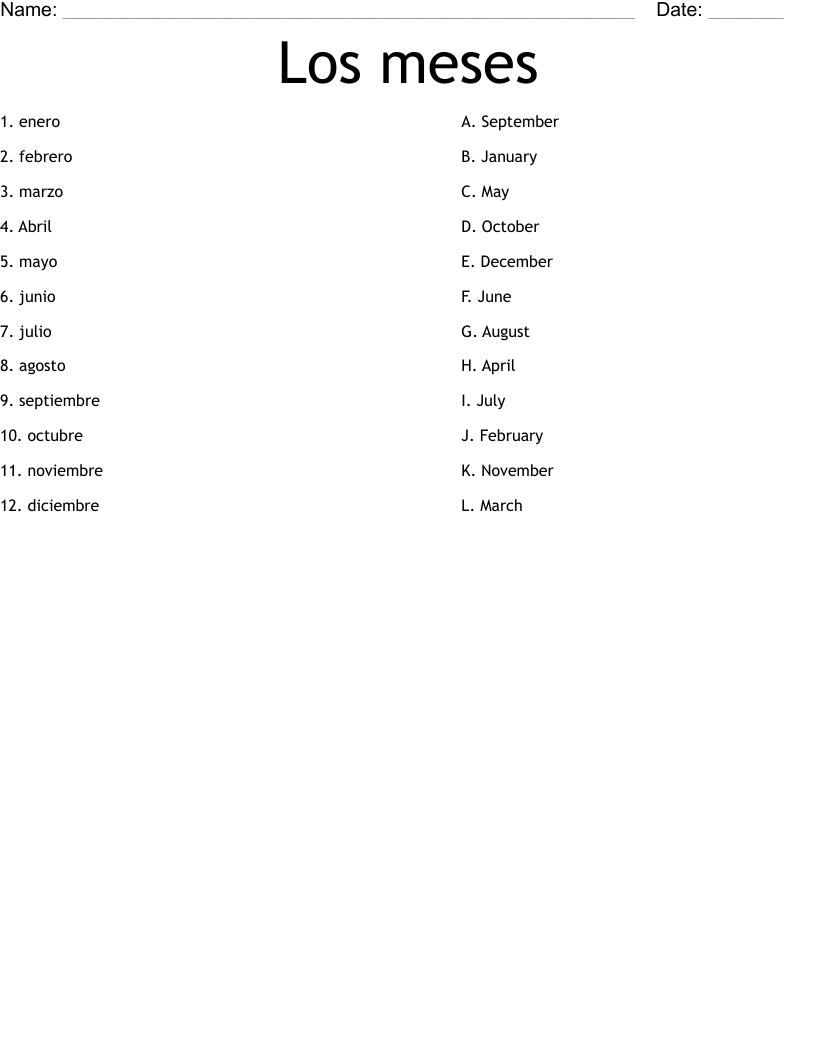 Los meses Worksheet