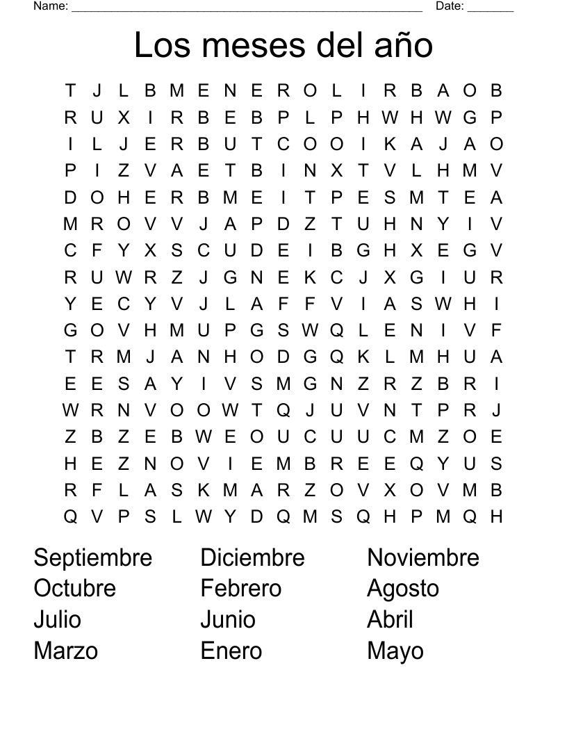 Los meses del año Word Search