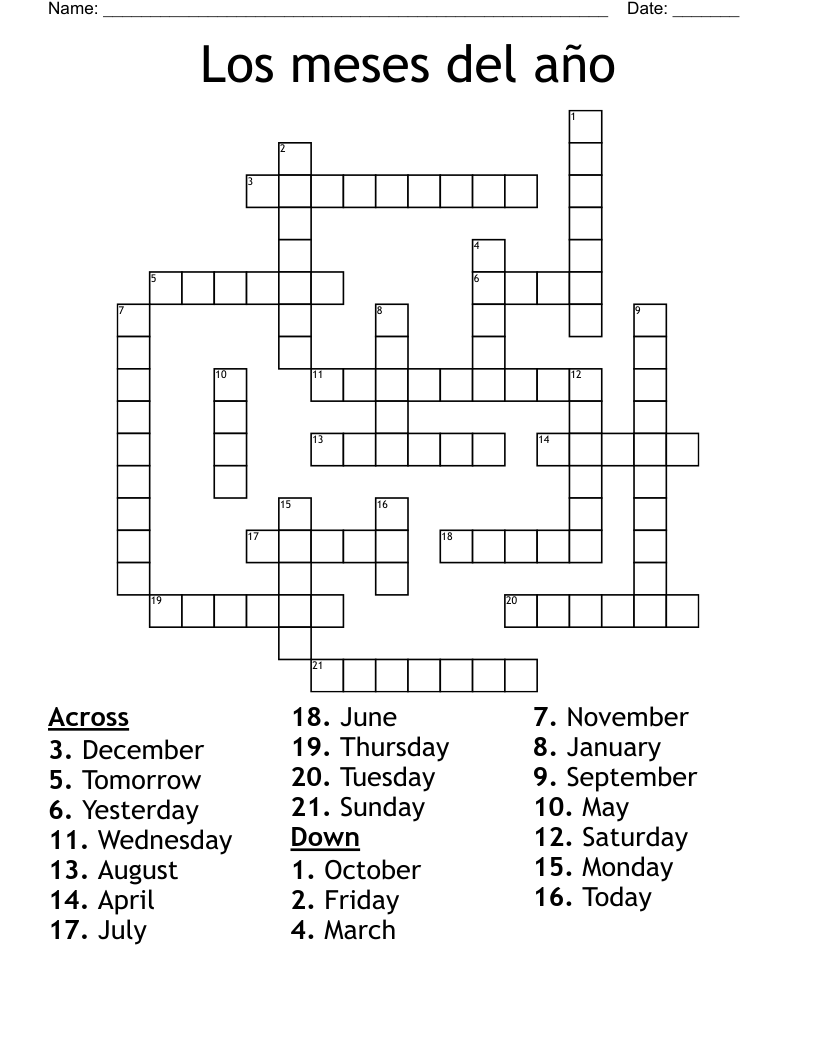 Los meses del año  Crossword