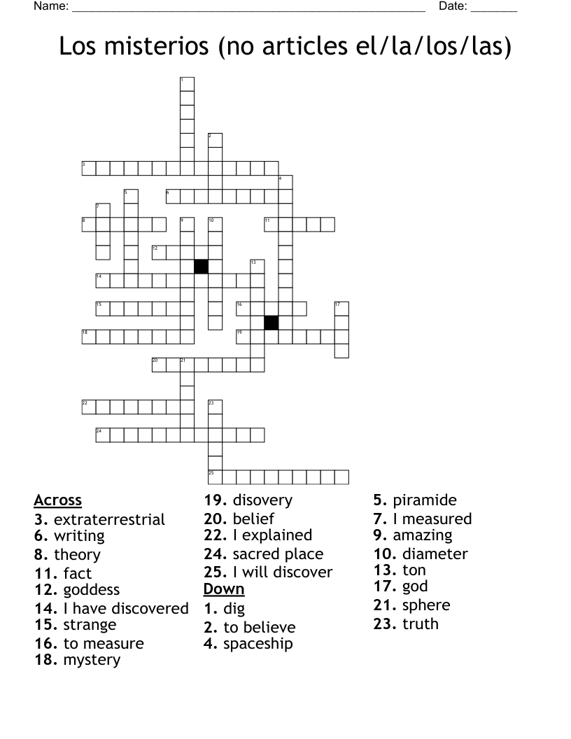 Los misterios (no articles el/la/los/las) Crossword