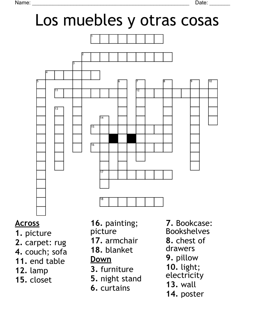 Los muebles y otras cosas Crossword