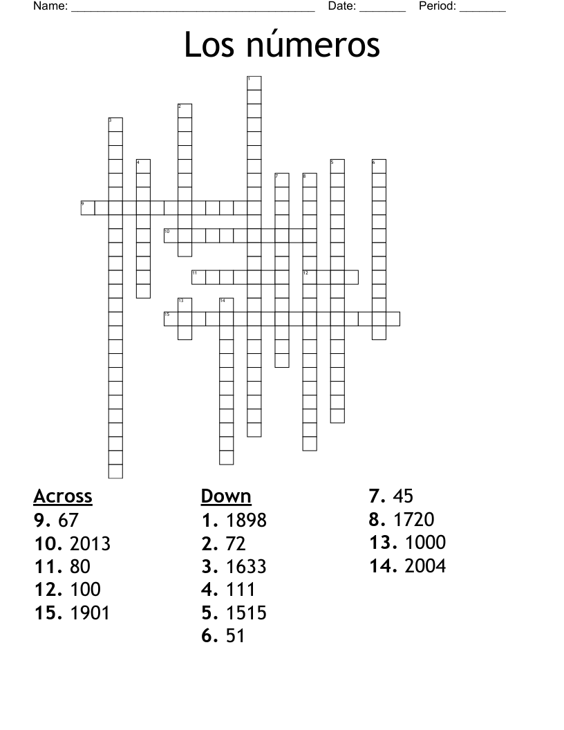 Los números Crossword