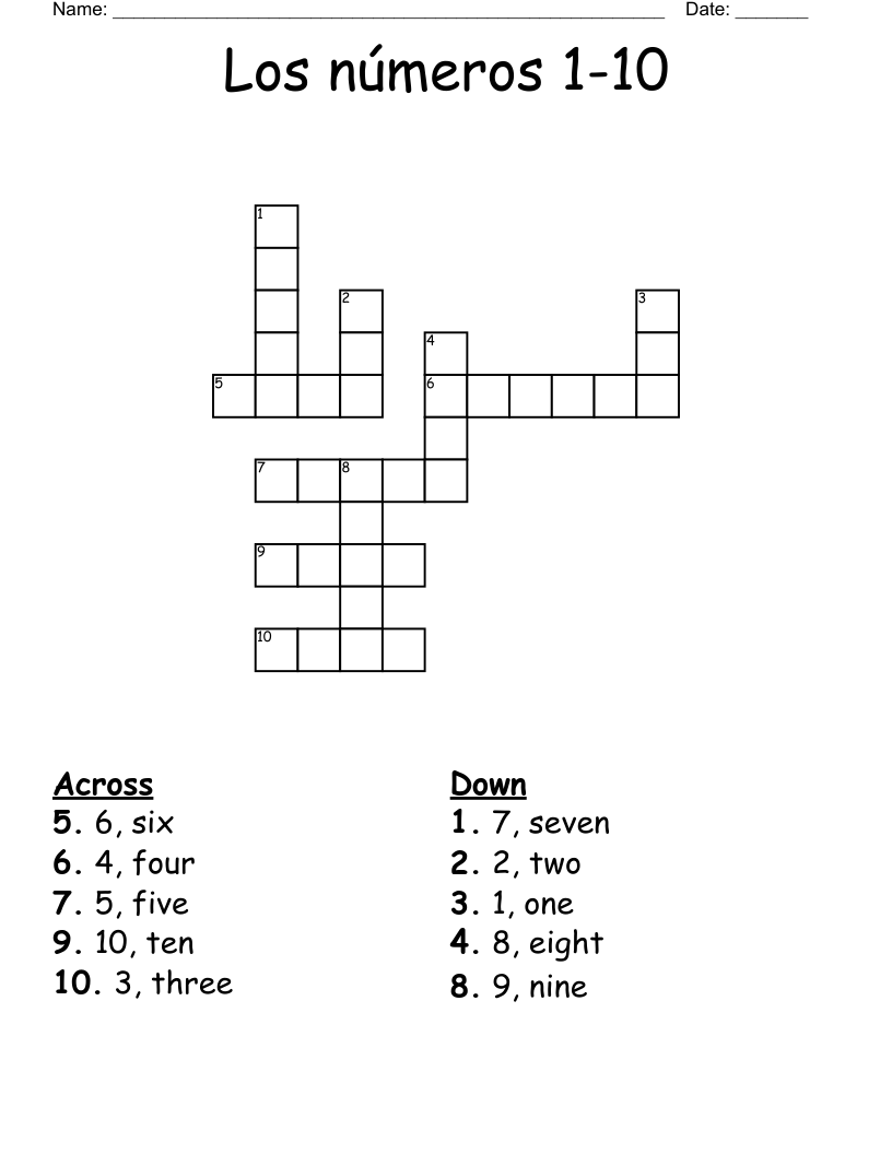 Los números 1-10  Crossword