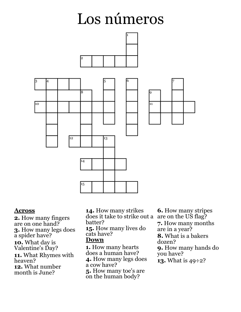 Los números Crossword