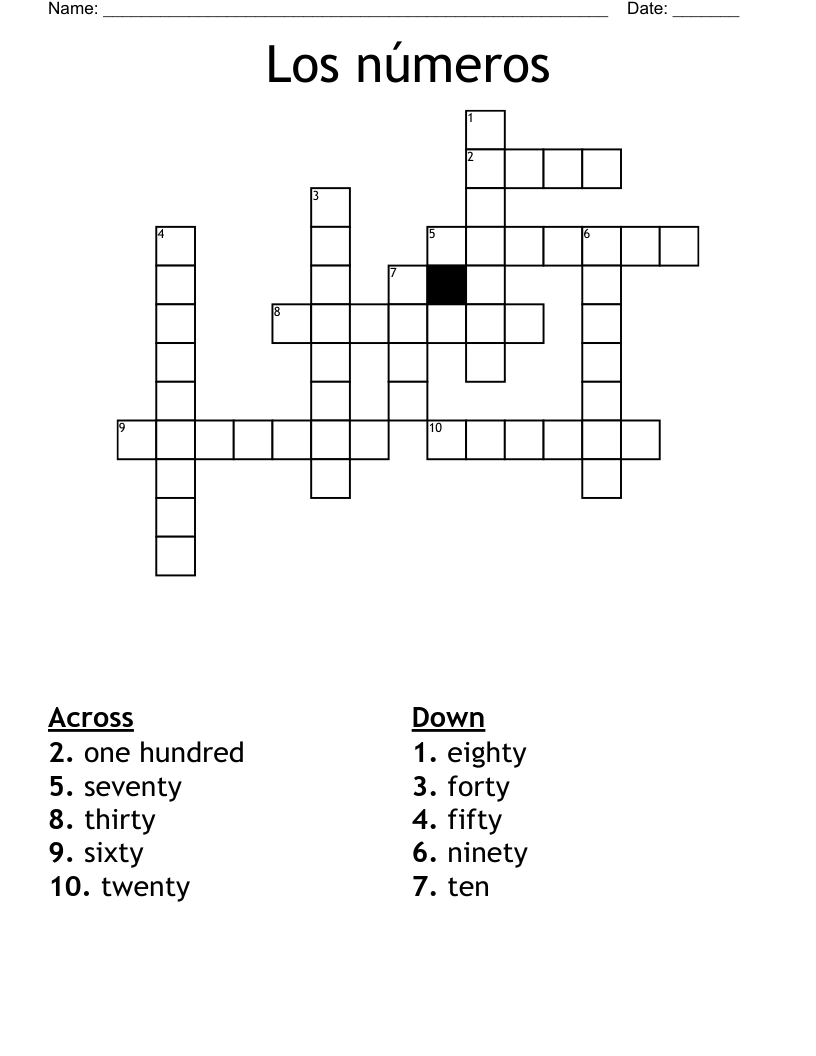 Los números Crossword