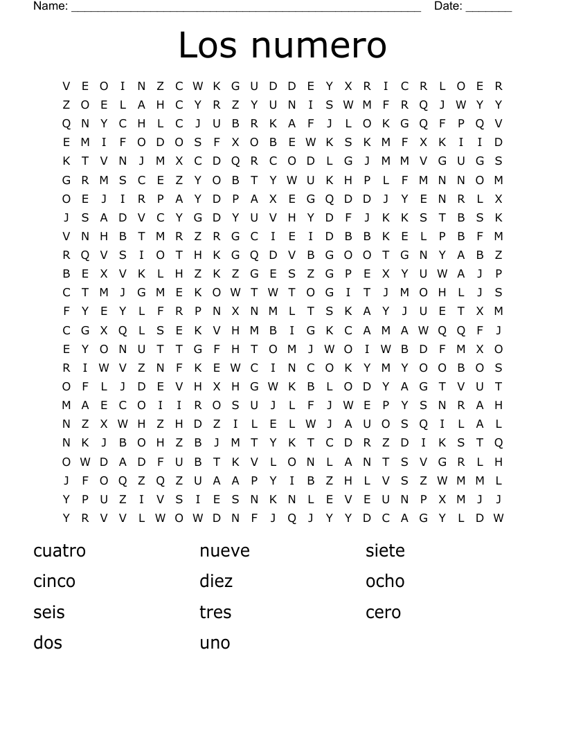 Los numero Word Search