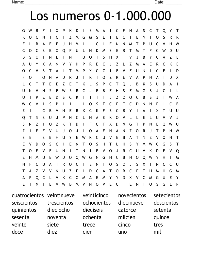 Los numeros 0-1.000.000 Word Search