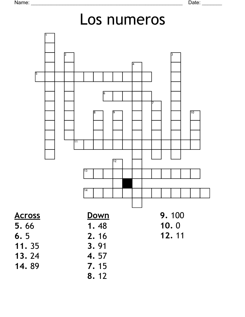Los numeros Crossword