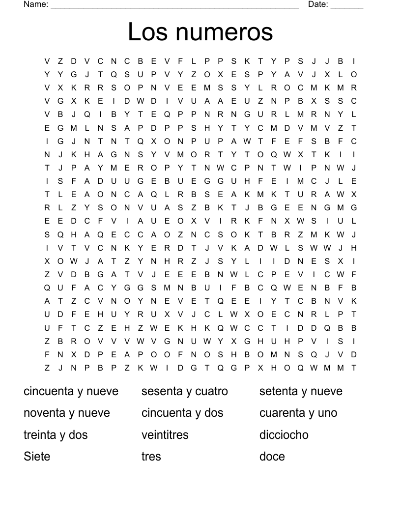 Los numeros Word Search