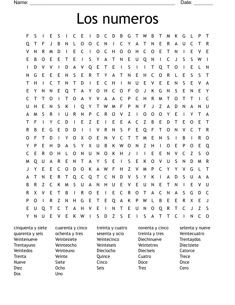 Los numeros Word Search