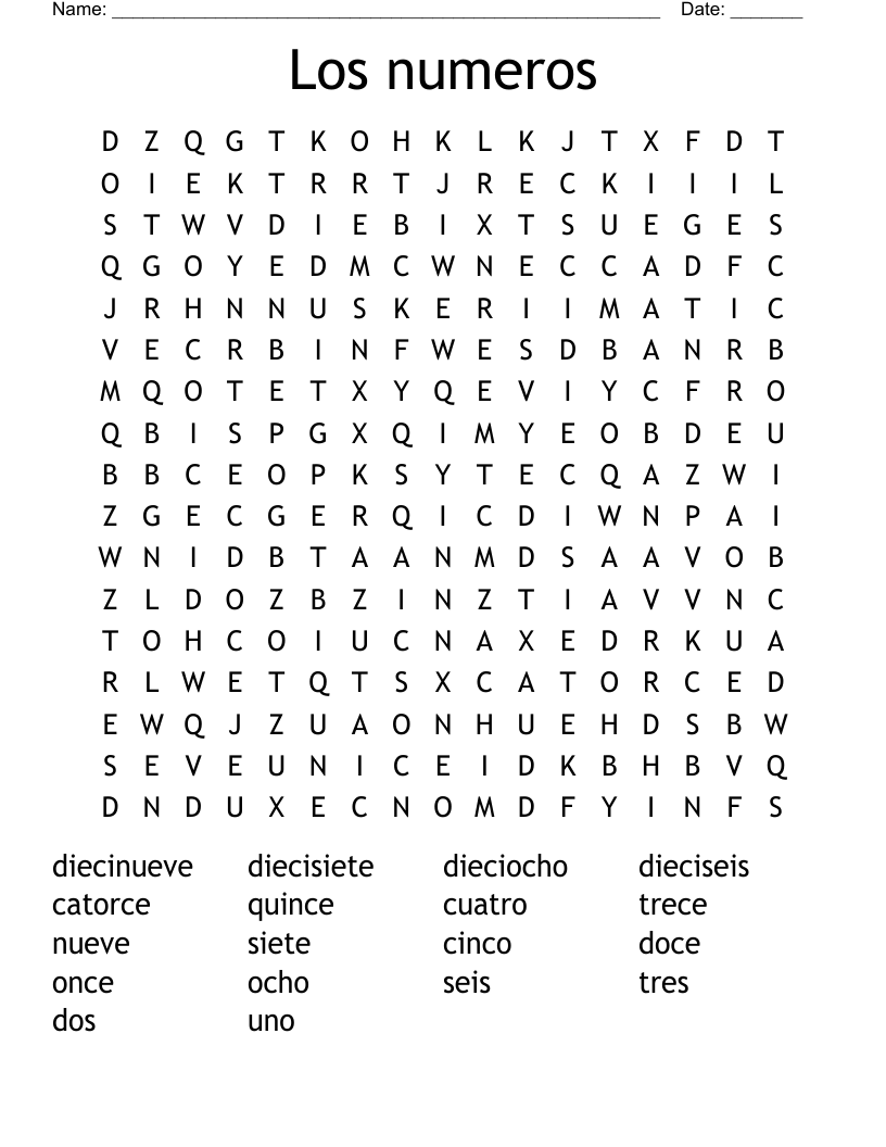 Los numeros Word Search