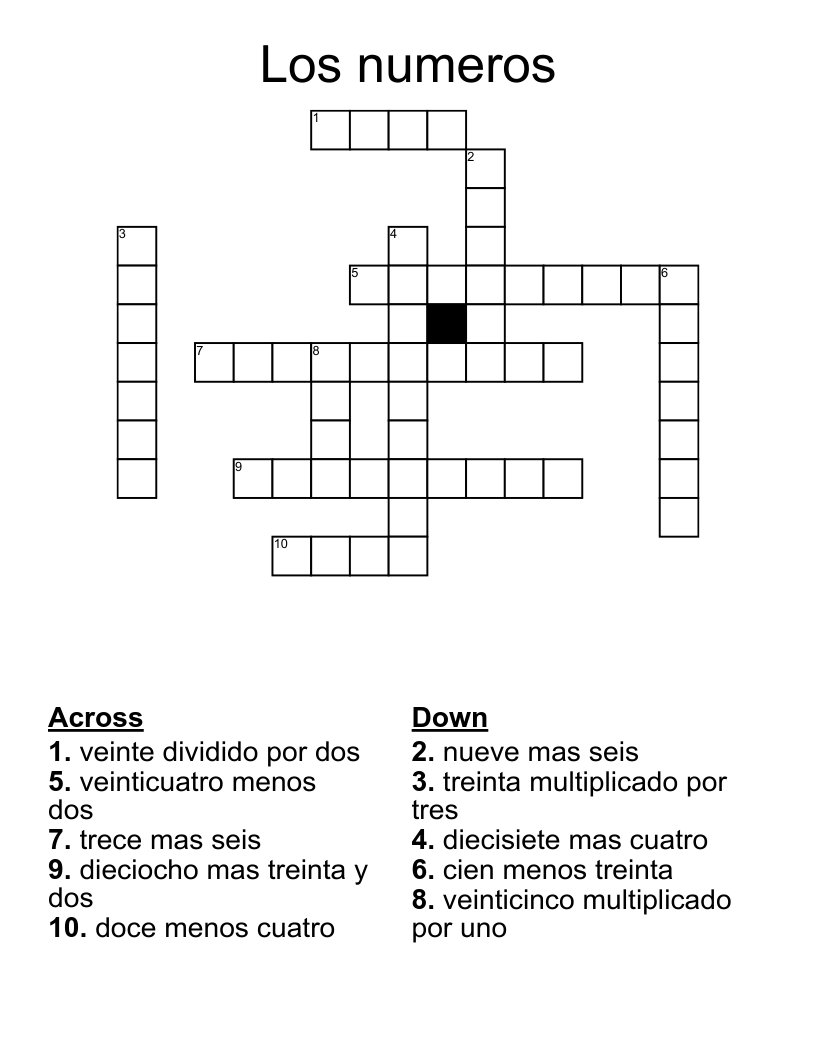 Los numeros Crossword