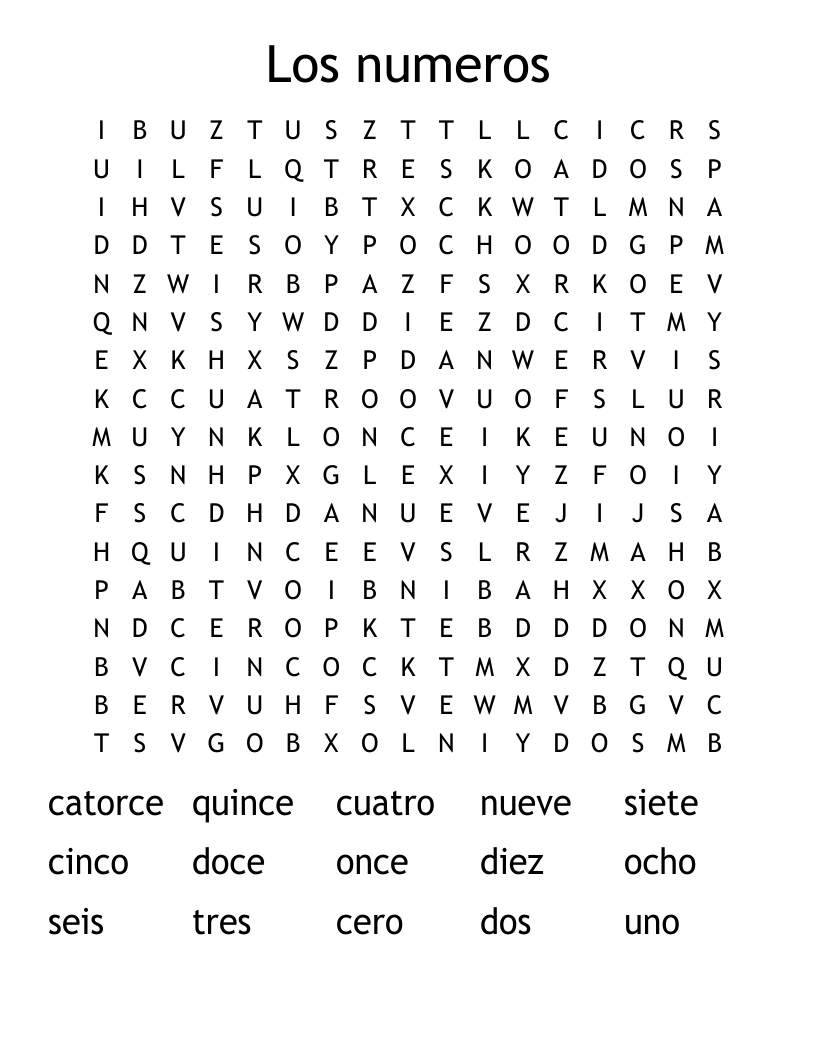 Los numeros Word Search