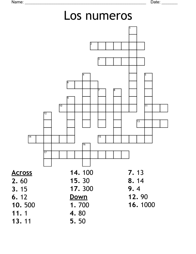 Los numeros Crossword