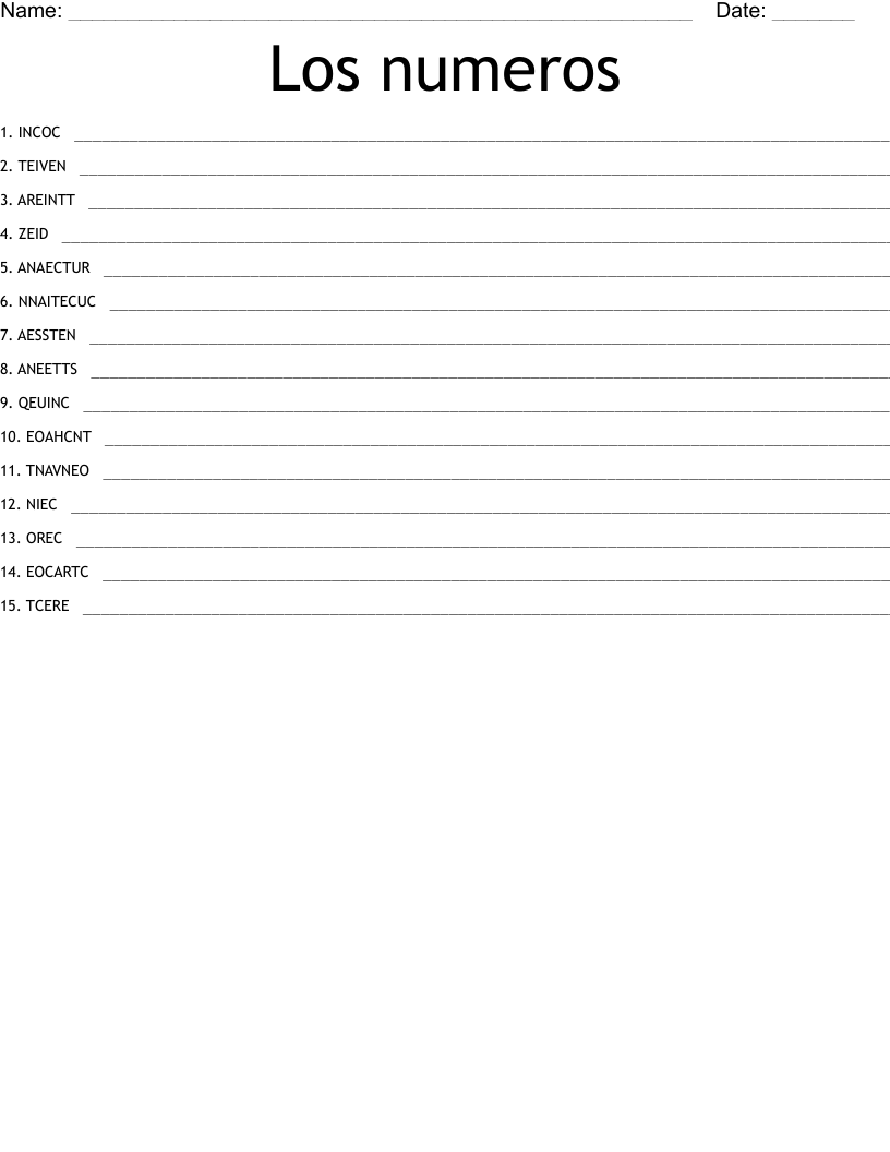 Los numeros  Word Scramble