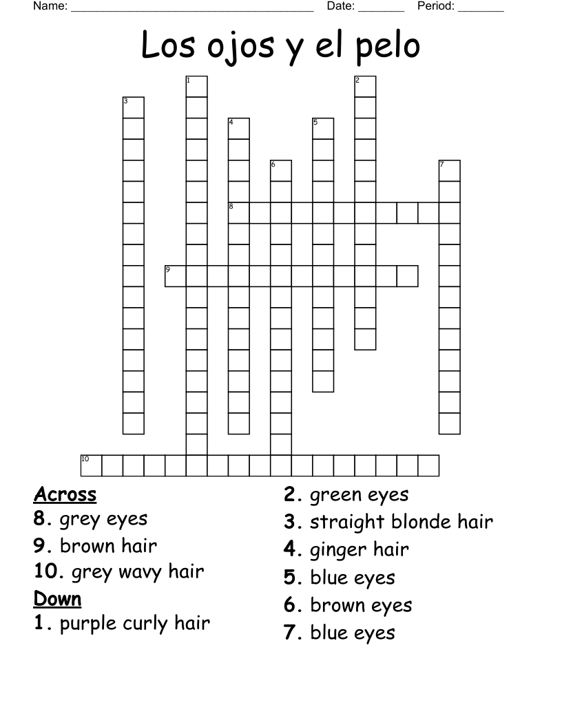 Los ojos y el pelo Crossword