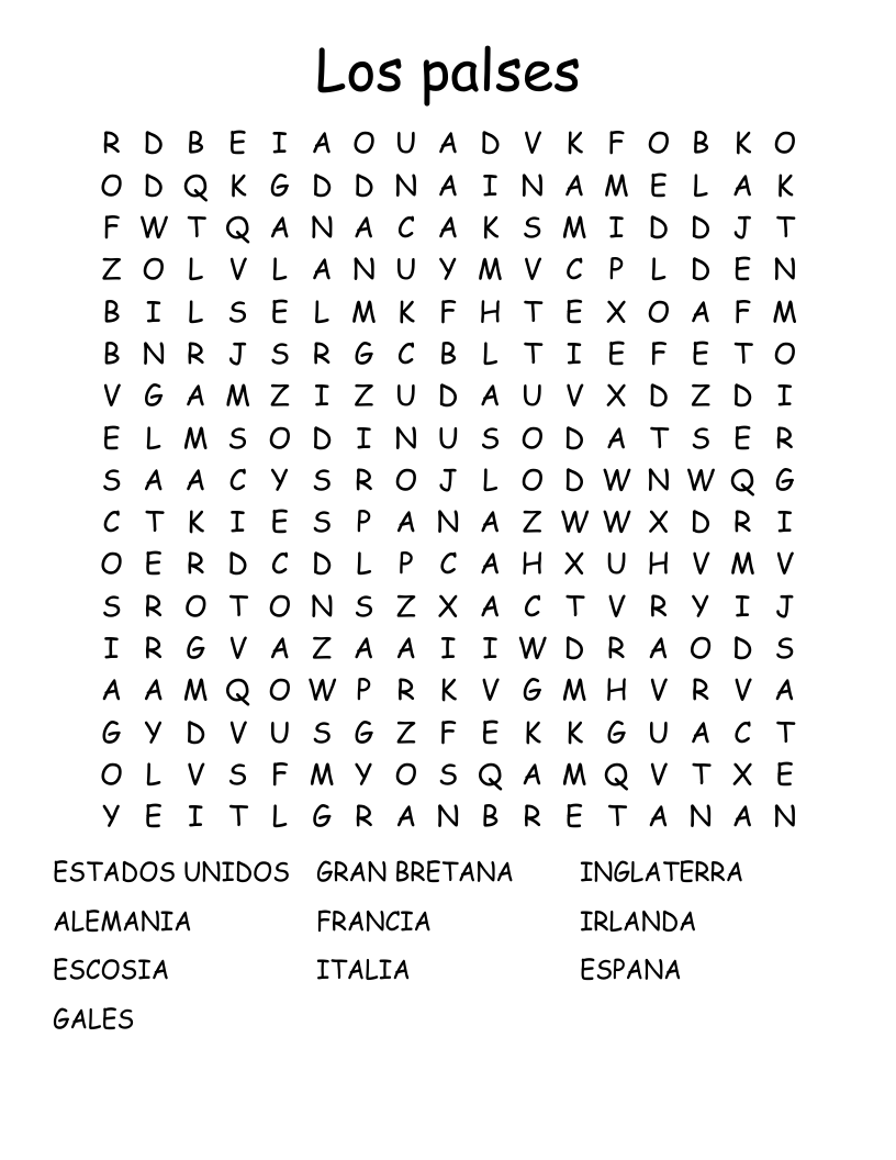 Los palses Word Search