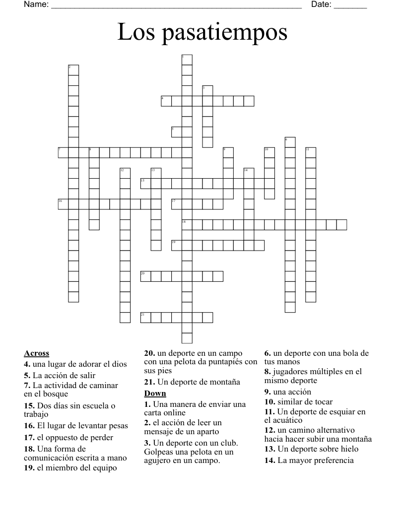 Los pasatiempos Crossword