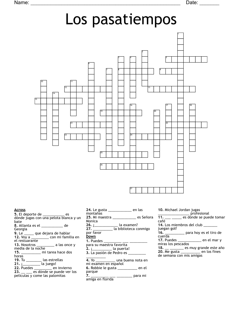 Los pasatiempos Crossword