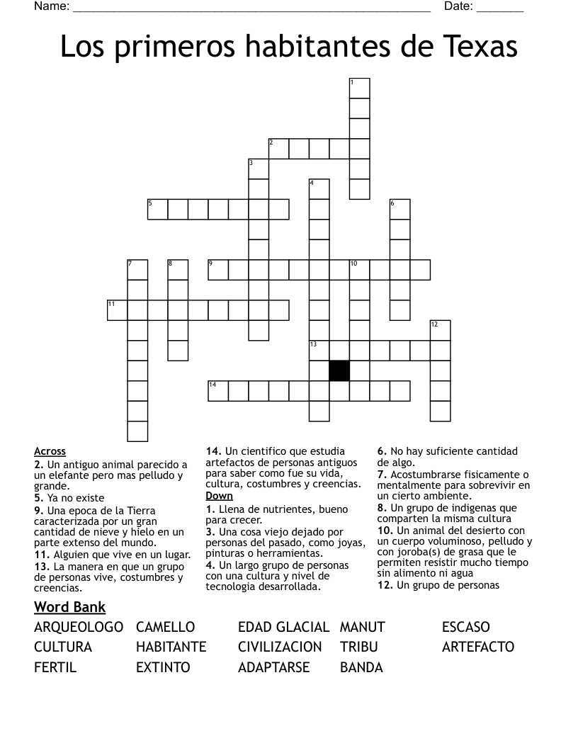 Los primeros habitantes de Texas Crossword