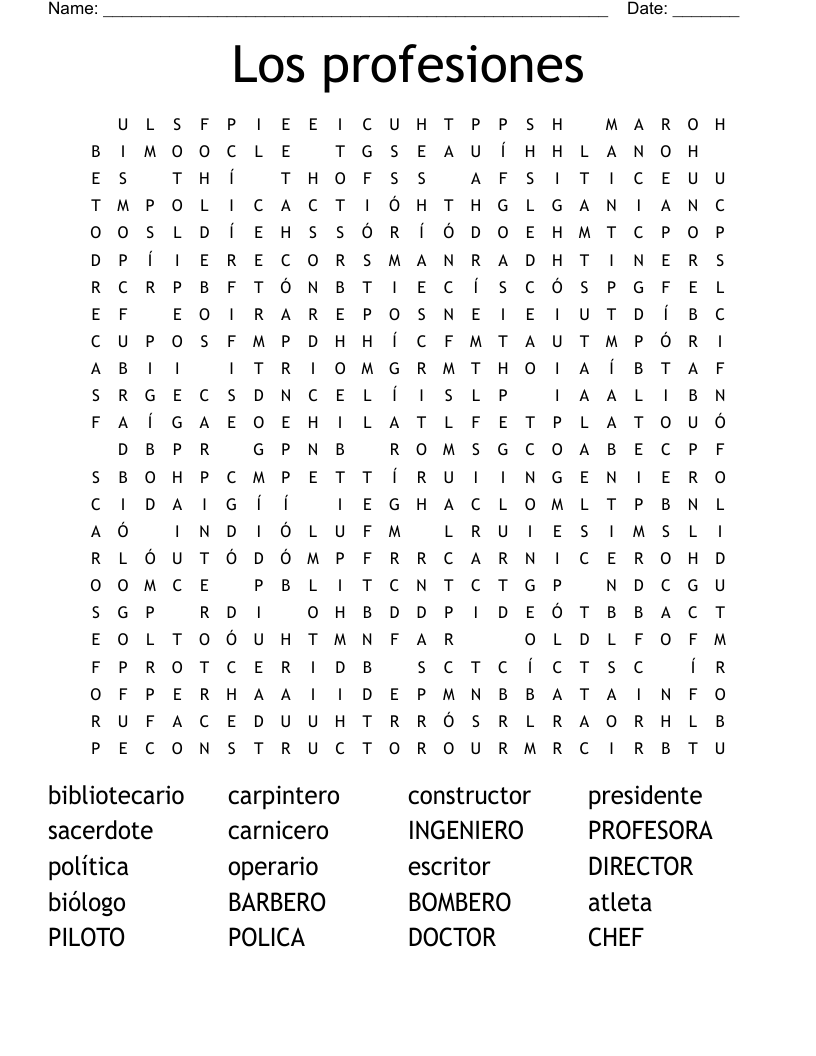 Los profesiones Word Search