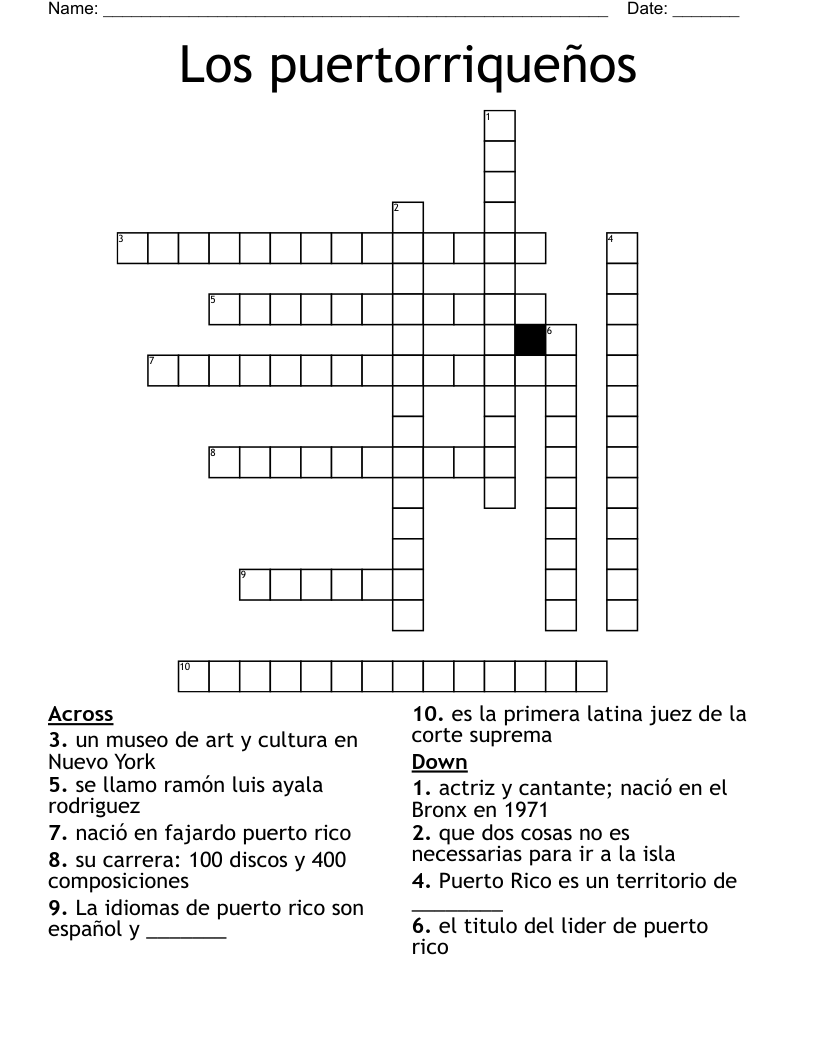 Los puertorriqueños Crossword