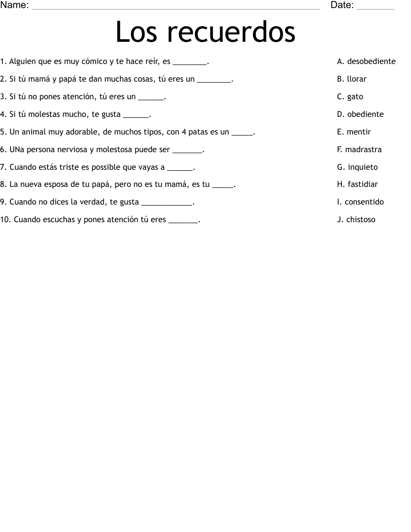 Los recuerdos Worksheet