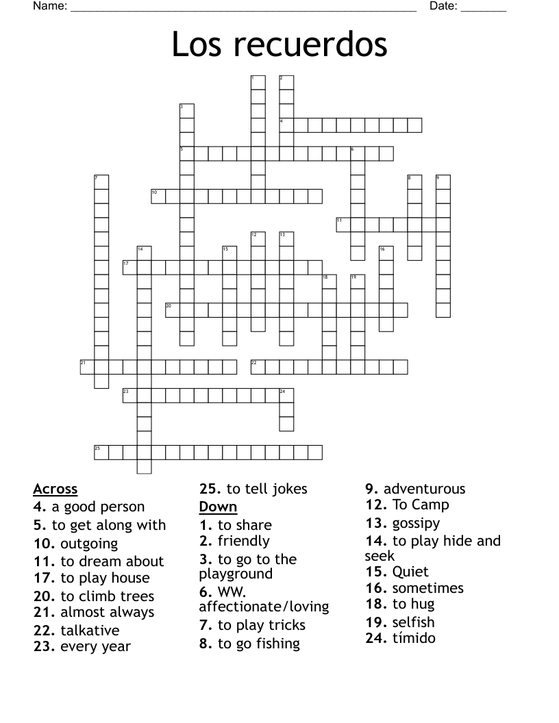 Los recuerdos Crossword